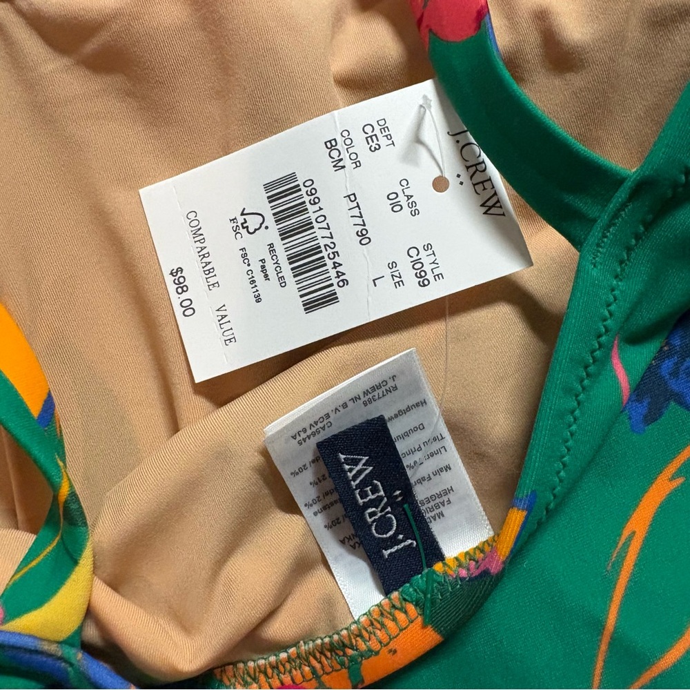 J.Crew Ruched Plunge One-Piece Swimsuit in a green floral pattern. - Picture 5 of 5